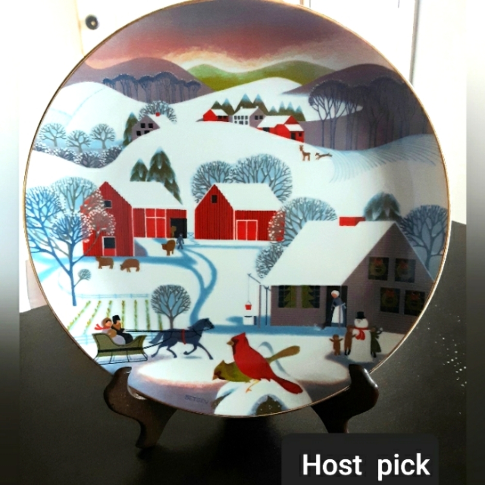 1980 Christmas plate decor. Betsy Bates signed.  holiday Christmas